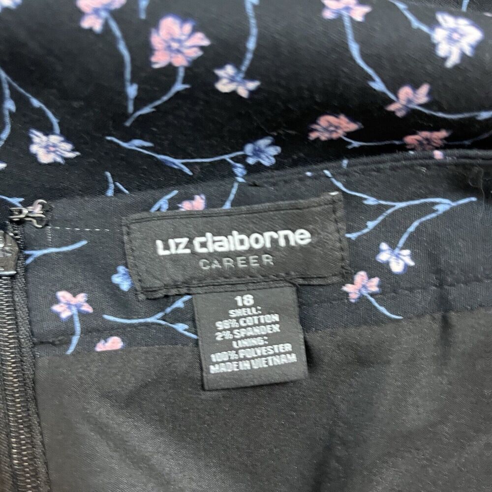 Liz Claiborne Skirt sz 18 Black Pink Blue Floral Straight Stretch Knee Church - Picture 8 of 8